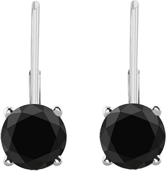 Black Diamond Leverback Earring for Women| 14K White Gold 0.20 Carat 2 Stone Round Cut Prong Setting Genuine Diamond Wedding Jewelry Collection