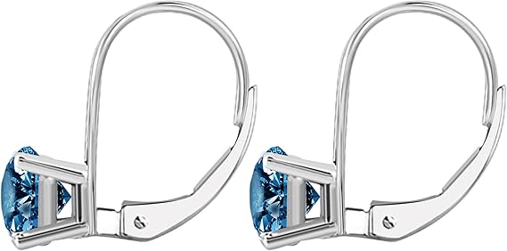 Blue Diamond Leverback Earring for Women| 14K White & Yellow Gold 0.30 Carat 2 Stone Round Cut Prong Setting Genuine Diamond Wedding Jewelry Collection