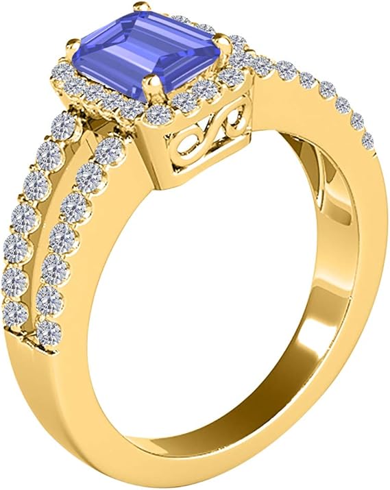 10k Gold (Rose, White And Yellow) Natural Diamond Ring for Women With 2 Cttw Emerald Cut Tanzanite And Diamonds, Best Valentinesday Gift