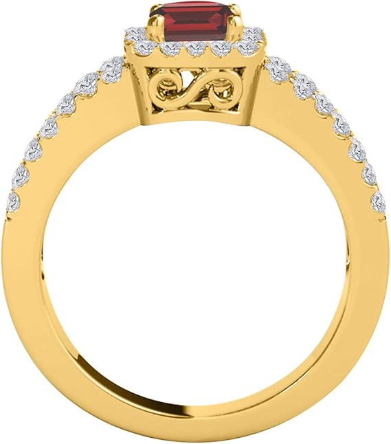 2 Carat Gemstone Prong Set Ring in 10k Gold (Rose, White, Yellow) With Emerald Cut Garnet And Diamonds, Best Valentinesday Gift