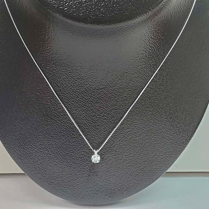 White Moissanite 14k Gold Solitaire Pendant with Gold Plated Silver Chain