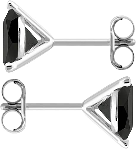 1.00 CTW Round Black Diamond Martini Stud Earrings In 14K White Gold