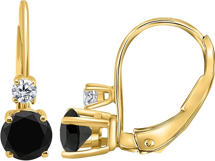 1.00 Carats Elegant leverback 2 Centre Black Diamonds & 2 White Diamonds Earrings for Women crafted in 14k Rose, White & Yellow Gold Prong-Setting Gemstone Wedding Jewelry Collection