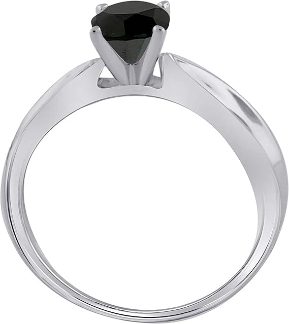 1.00 Carat Black Diamond Solitaire 14K White, Yellow & Rose Gold Ring, Best Valentinesday Gift