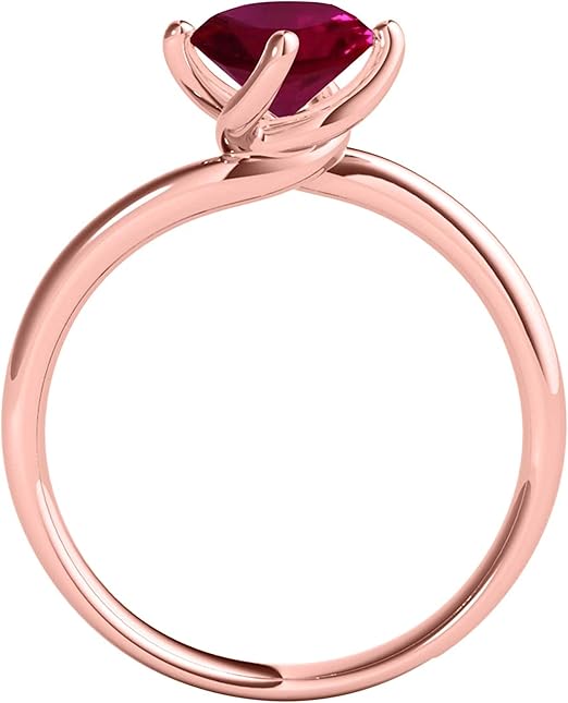 Aonejewelry 0.85 Carat 6mm Round Shape Created Ruby Gemstone Solitaire Engagement Wedding Ring For Woman Crafted In 10K Rose White & Yellow Gold