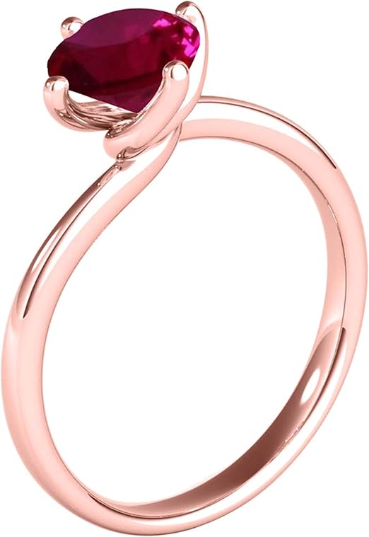 Aonejewelry 0.85 Carat 6mm Round Shape Created Ruby Gemstone Solitaire Engagement Wedding Ring For Woman Crafted In 10K Rose White & Yellow Gold