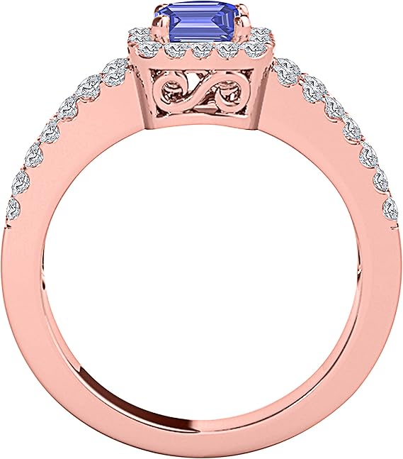 Sapphire Gemstone Engagement Rings for Women |10K Rose gold 2.1 carat Blue Color Round Cut Prong Setting Genuine Diamond Wedding Jewelry Collection