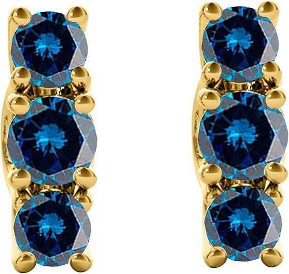 AoneJewelry3/4 Carat Blue Diamond Stud Earrings for Women In 14K Solid Gold With Secure Push Back Prong-Setting Gemstone Wedding Jewelry Collection