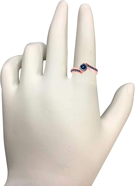Aonejewelry 0.75 Carat Blue Natural Diamond Ring In 14K Solid Rose, White And Yellow Gold, Best Valentinesday Gift