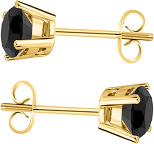 AoneJewelry0.20 CaratsW Round Black Diamond Solitaire Stud Earrings for Women In 14K Yellow Gold Prong-Setting Gemstone Wedding Jewelry Collection