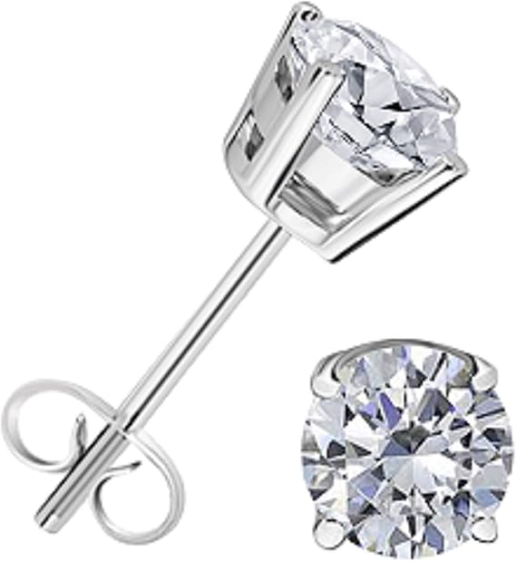 AoneJewelry0.60 CaratsW Round White Diamond Solitaire Stud Earrings for Women In 14K White Gold Prong-Setting Gemstone Wedding Jewelry Collection