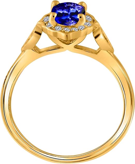 Aonejewelry 0.85 Carat Oval Shape Created Tanzanite And Diamond Ring In 10K Solid Rose, White & Yellow Gold, Best Valentinesday Gift