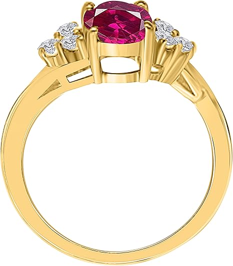 AoneJewelry Ruby Gemstone Engagement Rings for Women |10K Rose, White & Yellow gold 1.5 Carat Red Color Round Cut Prong Setting Genuine Diamond Wedding Jewelry Collection