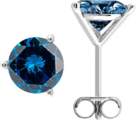 AoneJewelry0.75 CaratsW Round Blue Diamond Martini Stud Earrings for Women In 14K White Gold Prong-Setting Gemstone Wedding Jewelry Collection