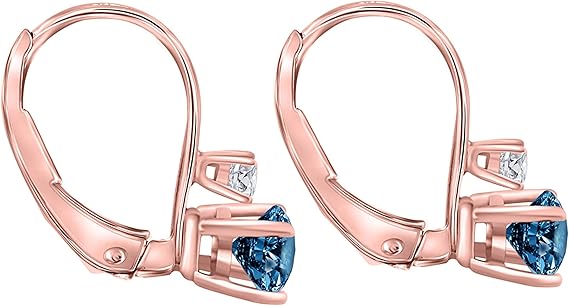 Aonejewelry2 Centre Blue Diamonds & 2 White Diamonds 0.30 Carats Earrings for Women In 14k Rose, White & Yellow Gold Prong-Setting Gemstone Wedding Jewelry Collection
