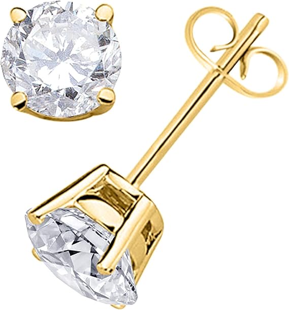 AoneJewelry0.40 CaratsW Round White Diamond Solitaire Stud Earrings for Women In 14K Yellow Gold Prong-Setting Gemstone Wedding Jewelry Collection