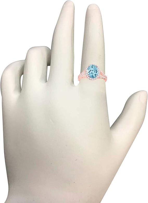 Aonejewelry Oval Shape Blue Topaz And Diamond Ring 1.95 Carat In 10K Solid Rose, White, Yellow Gold, Best Valentinesday Gift