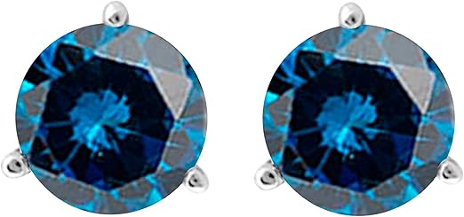AoneJewelry0.75 CaratsW Round Blue Diamond Martini Stud Earrings for Women In 14K White Gold Prong-Setting Gemstone Wedding Jewelry Collection