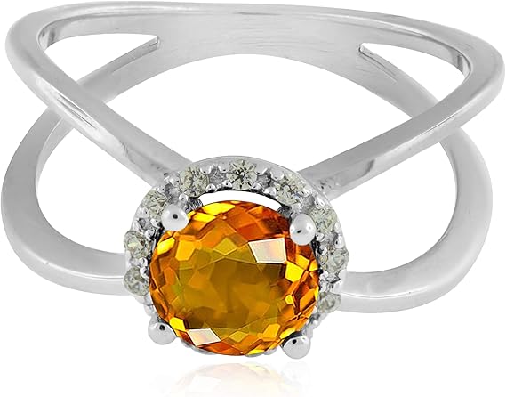 Aonejewelry 0.85 Carat 6MM Round Citrine And Diamond Ring In 10K Solid Rose, White & Yellow Gold, Best Valentinesday Gift