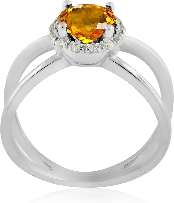 Aonejewelry 0.85 Carat 6MM Round Citrine And Diamond Ring In 10K Solid Rose, White & Yellow Gold, Best Valentinesday Gift
