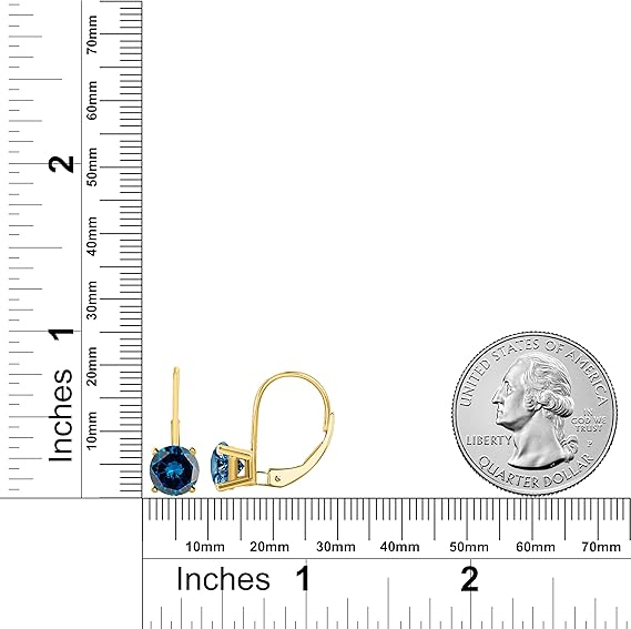 Blue Diamond Leverback Earring for Women| 14K White & Yellow Gold 0.20 Carat 2 Stone Round Cut Prong Setting Genuine Diamond Wedding Jewelry Collection