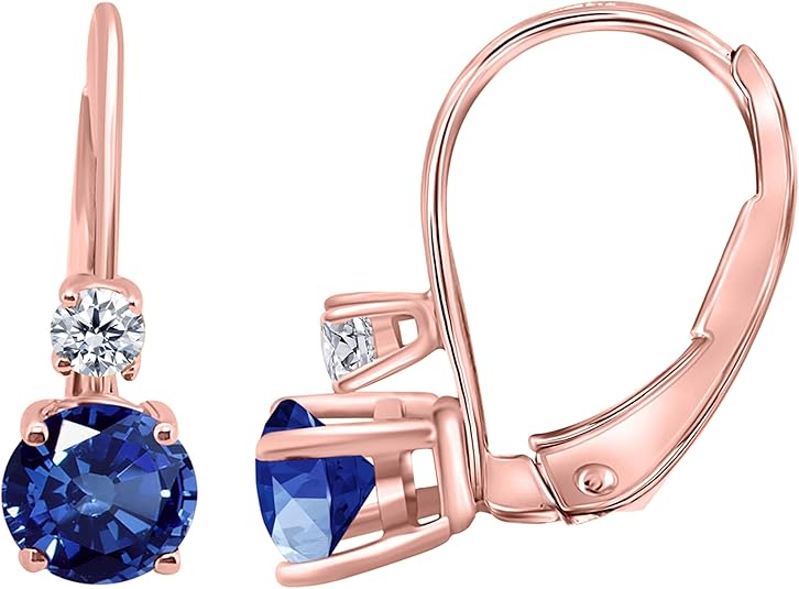 Gemstone & Diamond Leverback Earring for Women| 14K Rose,White & Yellow Gold 1.10 Carat 4 Stone Round Cut Prong Setting Genuine Diamond Wedding Jewelry Collection
