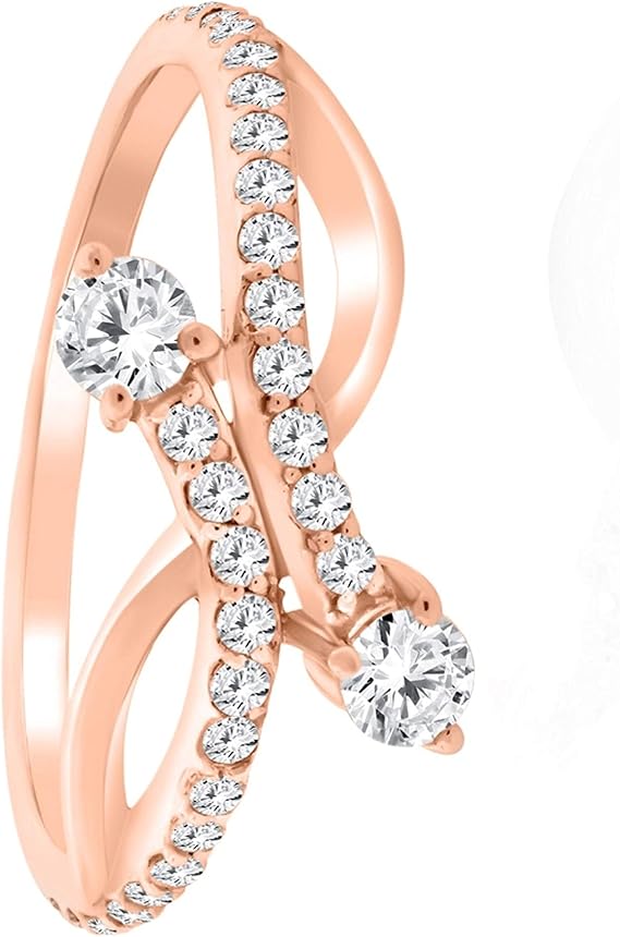 0.50 Ct Round Shape 2 Natural Diamond In Center With 28 white Side diamonds (IJ/I2-I3) Crafted In 10K Rose White And Yellow Gold Engagement wedding Ring For Women