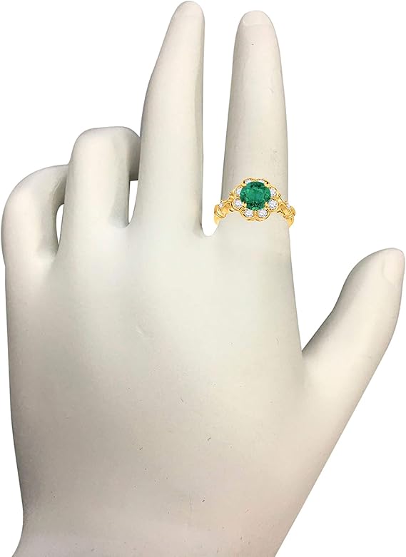 1.00 Carat Created Round Shape Emerald And Halo Diamond Ring In 10K Solid Rose,White & Yellow Gold, Best Valentinesday Gift