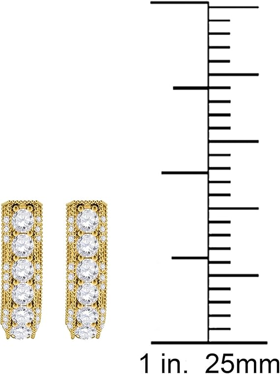 AoneJewelry1.00 Carat Round White Diamond Milgrained Hoop Earrings for Women In 14K Solid Gold Prong-Setting Gemstone Wedding Jewelry Collection