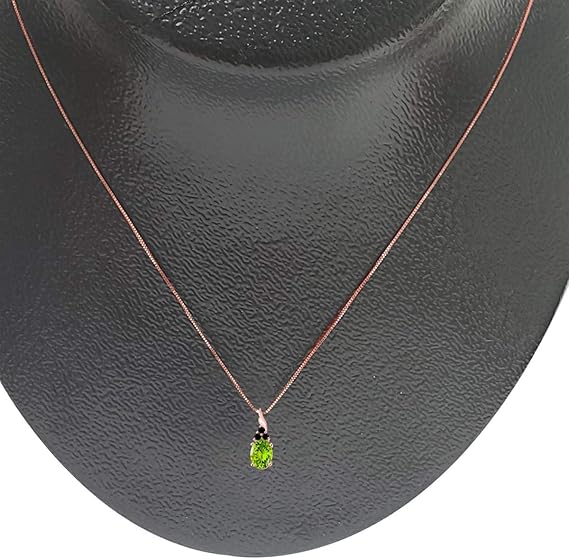 Oval Shape Peridot And Black Diamond Pendant Necklace With 1.35 Cttw Prong Set In 14k Gold (Rose, White, Yellow), Best Valentinesday Gift