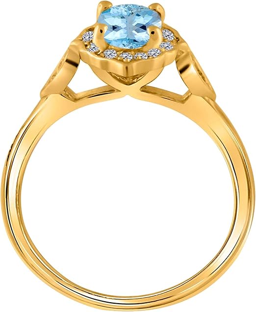 Aonejewelry 0.85 Carat Oval Shape Aquamarine And Diamond Ring In 10K Solid Rose, White & Yellow Gold, Best Valentinesday Gift