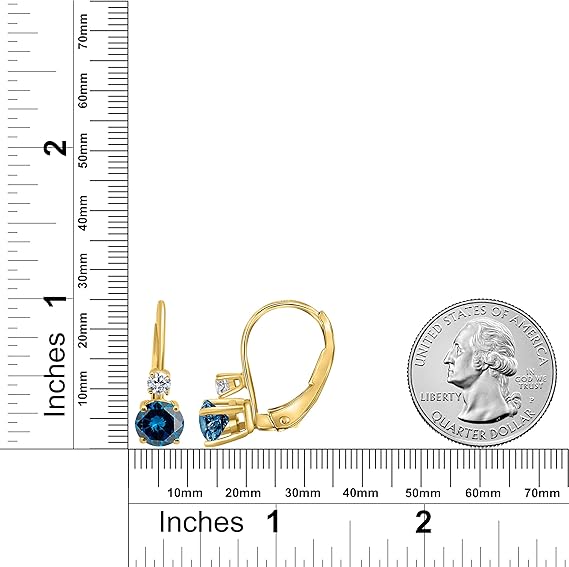 Blue & White Diamond Leverback Earring for Women | 14K Rose, White & Yellow Gold 0.50 Carat 4 Stone Round Cut Prong Setting Genuine Diamond Wedding Jewelry Collection