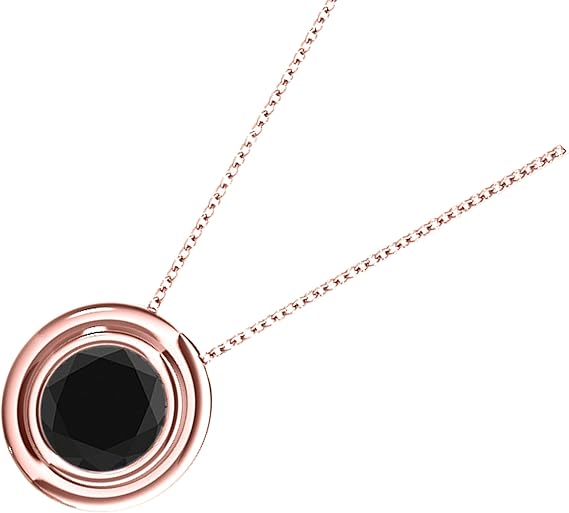 AoneJewelry 1.00 Carat Natural Black Diamond Solitaire Bazel- Set Pendant Necklace For Woman Crafted In 10k Rose White And Yellow Gold With 18" Gold Plated Over 925 Sterling Silver Box Chain