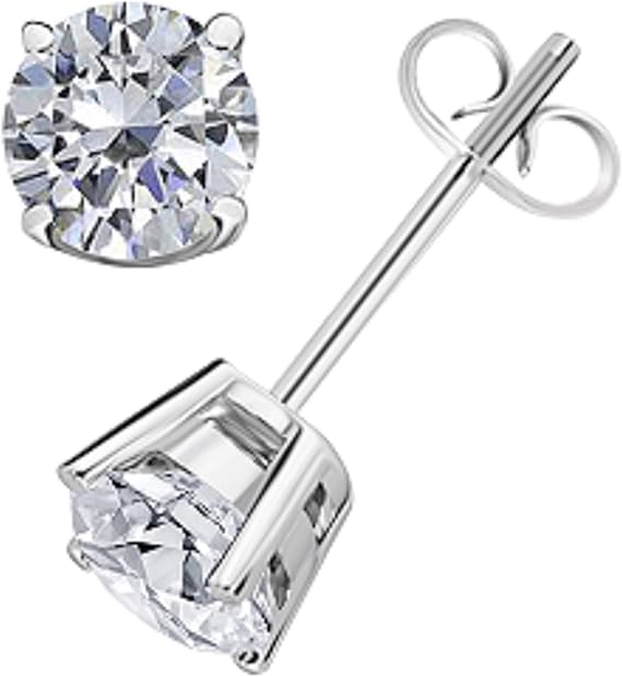 AoneJewelry0.60 CaratsW Round White Diamond Solitaire Stud Earrings for Women In 14K White Gold Prong-Setting Gemstone Wedding Jewelry Collection