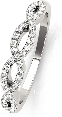 AoneJewelry 1/4 Carat 10K Diamond Swirl Stackable Wedding Band In Solid Rose, White & Yellow Gold, Best Valentinesday Gift