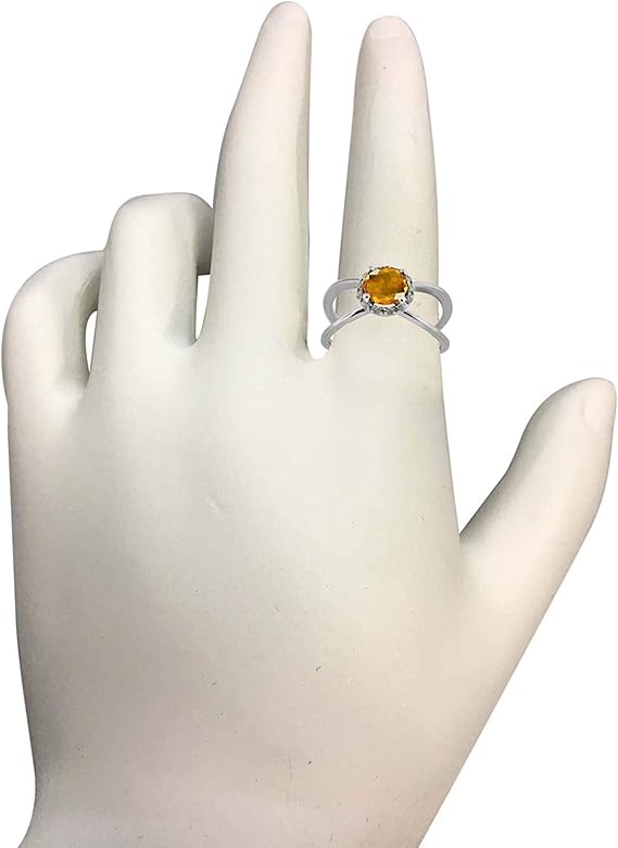 Aonejewelry 0.85 Carat 6MM Round Citrine And Diamond Ring In 10K Solid Rose, White & Yellow Gold, Best Valentinesday Gift