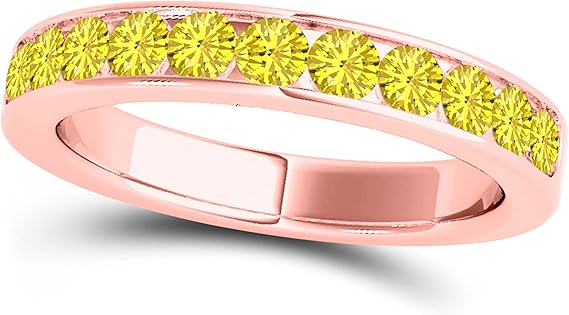 Yellow Diamond Engagement Wedding Band In 14K Rose, White & Yellow Gold Aonejewelry 0.55 Carat 11 Stone Round Cut Channel Setting Jewelry Collection