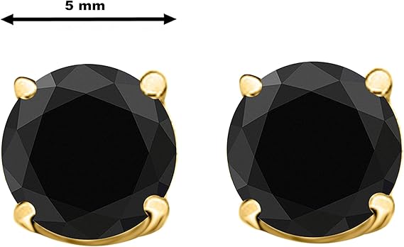 AoneJewelry1.00 CaratsW Round Black Diamond Solitaire Stud Earrings for Women In 14K Yellow Gold Prong-Setting Gemstone Wedding Jewelry Collection