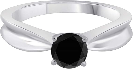 1.00 Carat Black Diamond Solitaire 14K White, Yellow & Rose Gold Ring, Best Valentinesday Gift