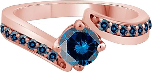 Aonejewelry 0.75 Carat Blue Natural Diamond Ring In 14K Solid Rose, White And Yellow Gold, Best Valentinesday Gift