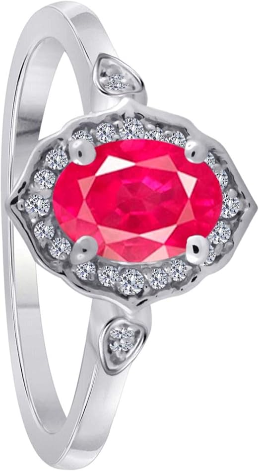 Aonejewelry 0.85 Carat Oval Shape Created Ruby And Diamond Ring In 10K Solid Rose, White & Yellow Gold, Best Valentinesday Gift