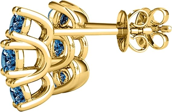 AoneJewelry3/4 Carat Blue Diamond Stud Earrings for Women In 14K Solid Gold With Secure Push Back Prong-Setting Gemstone Wedding Jewelry Collection
