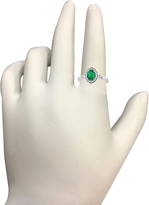 Aonejewelry 0.85 Carat Oval Shape Created Emerald And Diamond Ring In 10K Solid Rose, White & Yellow Gold, Best Valentinesday Gift