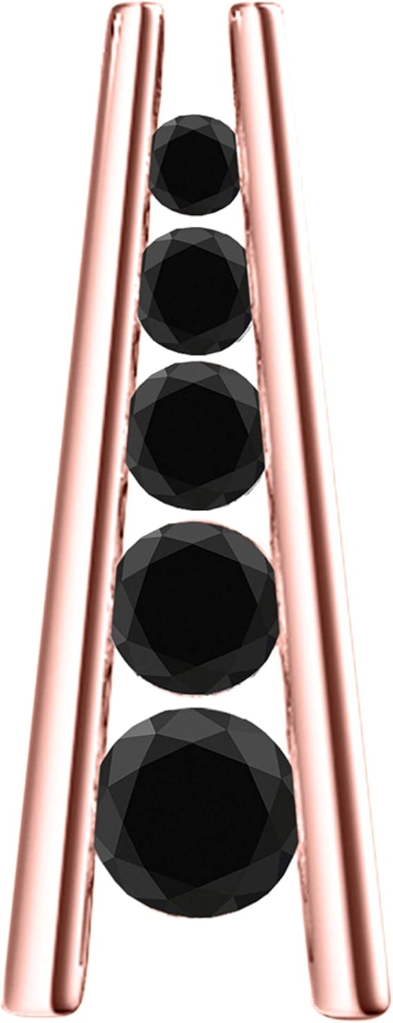 1.00 Carat 5 Stone Natural Black Diamond Straight Bar Design Pendant Necklace For Woman Crafted In 10k Rose White And Yellow Gold With 18" Gold Plated Over 925 Sterling Silver Box Chain