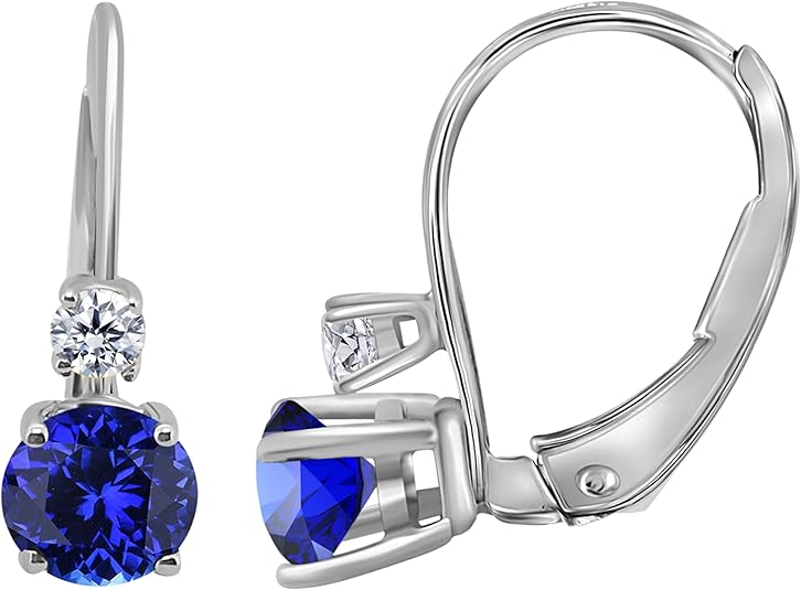 Gemstone & Diamond Leverback Earring for Women| 14K Rose,White & Yellow Gold 1.10 Carat 4 Stone Round Cut Prong Setting Genuine Diamond Wedding Jewelry Collection