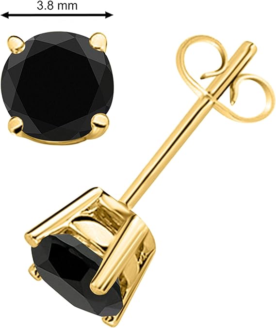AoneJewelry0.40 CaratsW Round Black Diamond Solitaire Stud Earrings for Women In 14K Yellow Gold Prong-Setting Gemstone Wedding Jewelry Collection