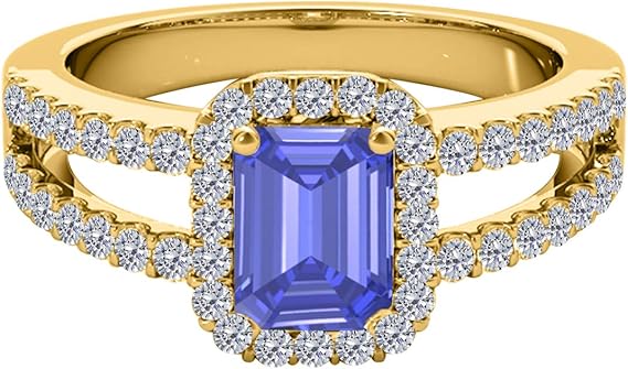 10k Gold (Rose, White And Yellow) Natural Diamond Ring for Women With 2 Cttw Emerald Cut Tanzanite And Diamonds, Best Valentinesday Gift