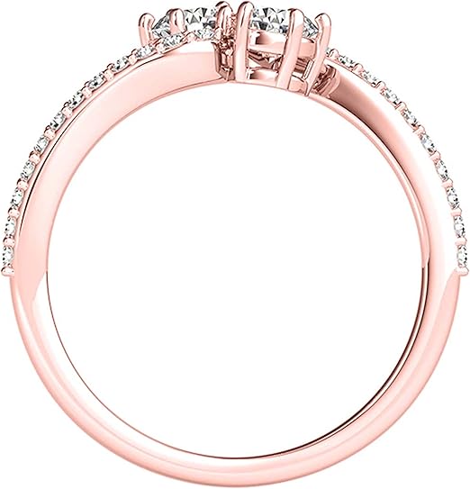 AoneJewelry 0.75 Cttw Lab-grown Round Shape Two-Stone White Diamond Ring made in 14K Rose, White, Yellow Gold