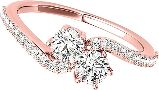 AoneJewelry 0.75 Cttw Lab-grown Round Shape Two-Stone White Diamond Ring made in 14K Rose, White, Yellow Gold