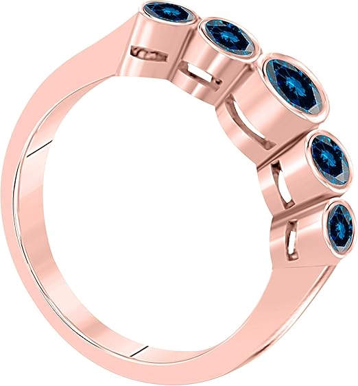 Aonejewelry Blue Diamond Five Stone Bezel Set 1.00 Carat Engagement Ring In 14K Rose, White & Yellow Gold, Best Valentinesday Gift